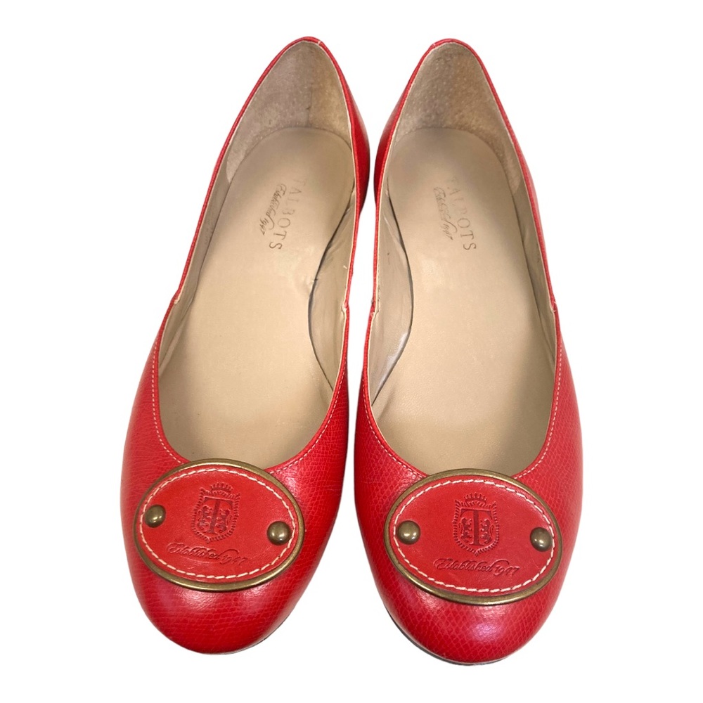 Talbots Red Leather Flats with‎ Toe Embellishment Size 7*1/2 W